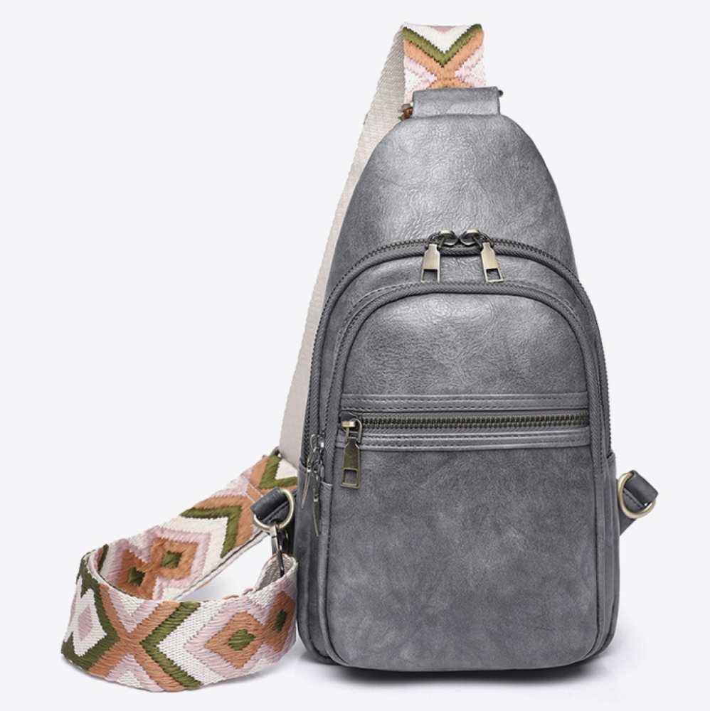 Vegan Leather Sling Bag Crossbody Shoulder Purse Convertible Wide Guitar Strap